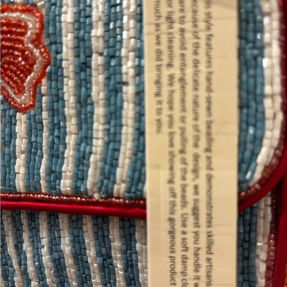 NWT Beaded Striped Blue and Red Lobster Bag w/lobster charm - Picture 7 of 8